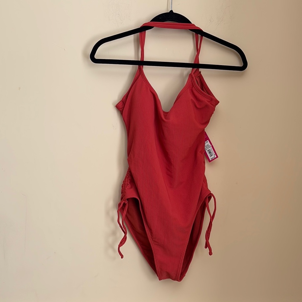 NWT Xhilration Red One-Piece Open Back Swimsuit Size Large 8-10